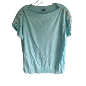 Tahari Women's Knit Capped Sleeve Top 0X Plus Size Seafoam Green/Aqua